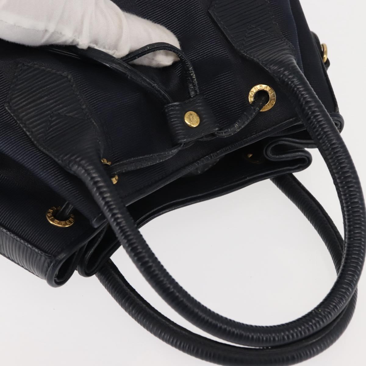FENDI Pecan Canvas Hand Bag PVC Navy Gold