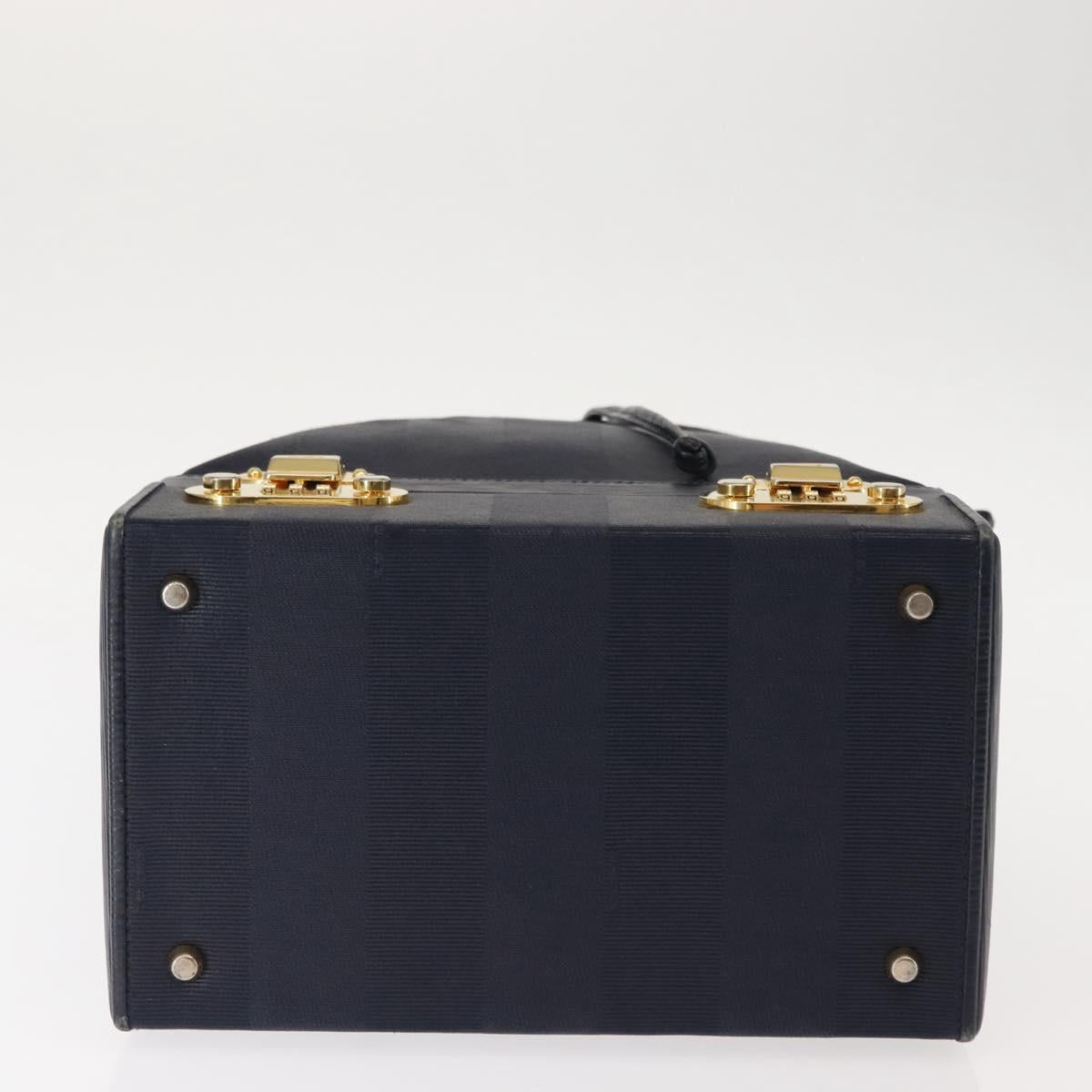 FENDI Pecan Canvas Hand Bag PVC Navy Gold