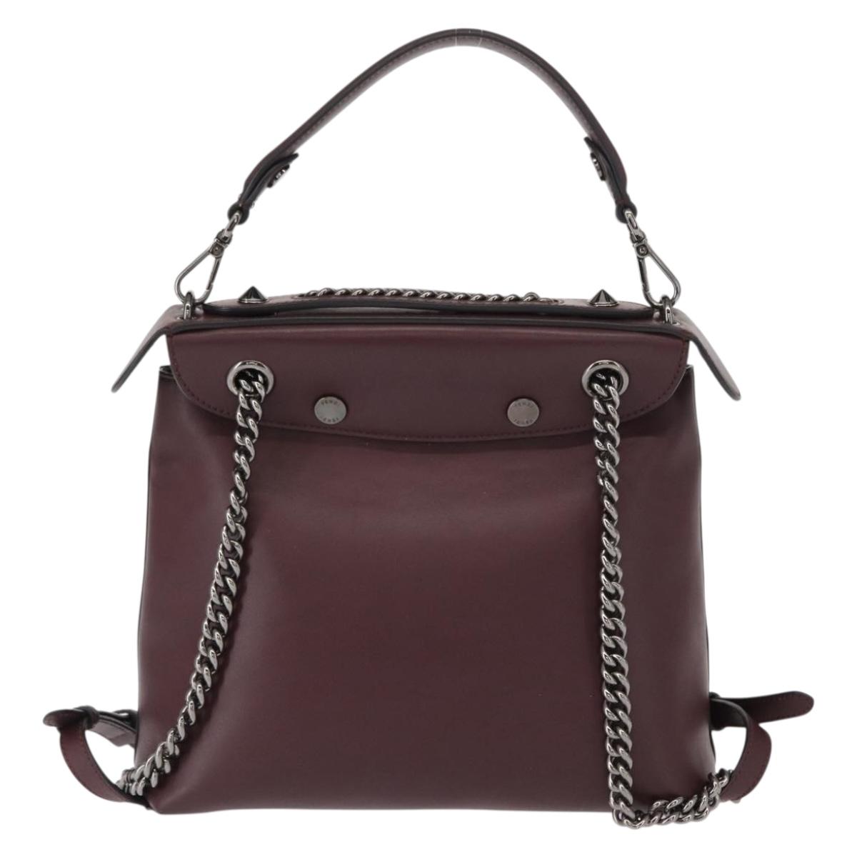 FENDI Back To School Backpack Leather 2way Bordeaux Silver