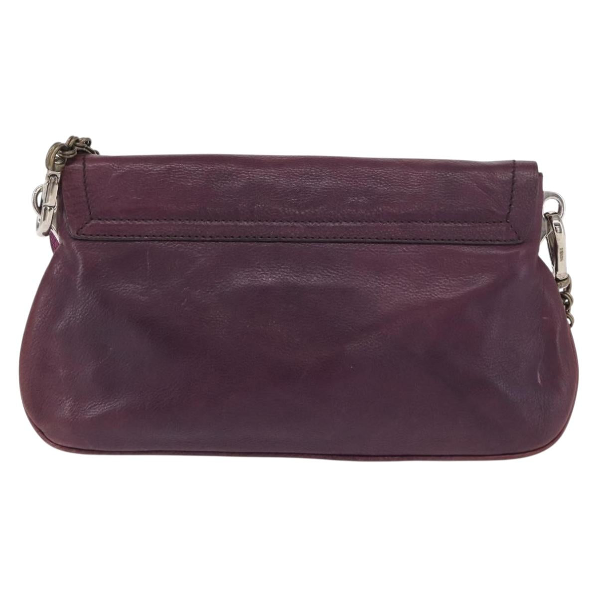 PRADA Chain Pouch Leather Silver Purple