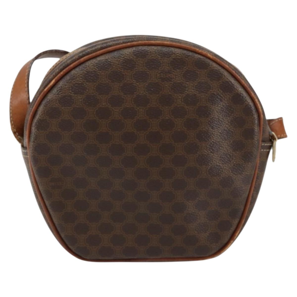 CELINE Macadam Canvas Shoulder Bag PVC Leather Brown Gold