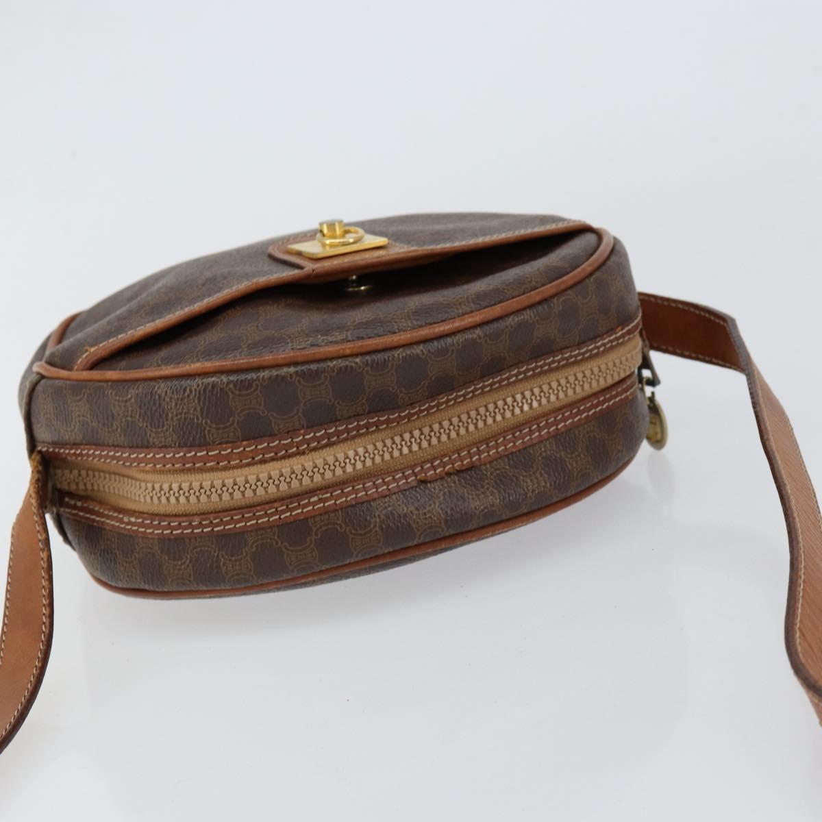 CELINE Macadam Canvas Shoulder Bag PVC Leather Brown Gold