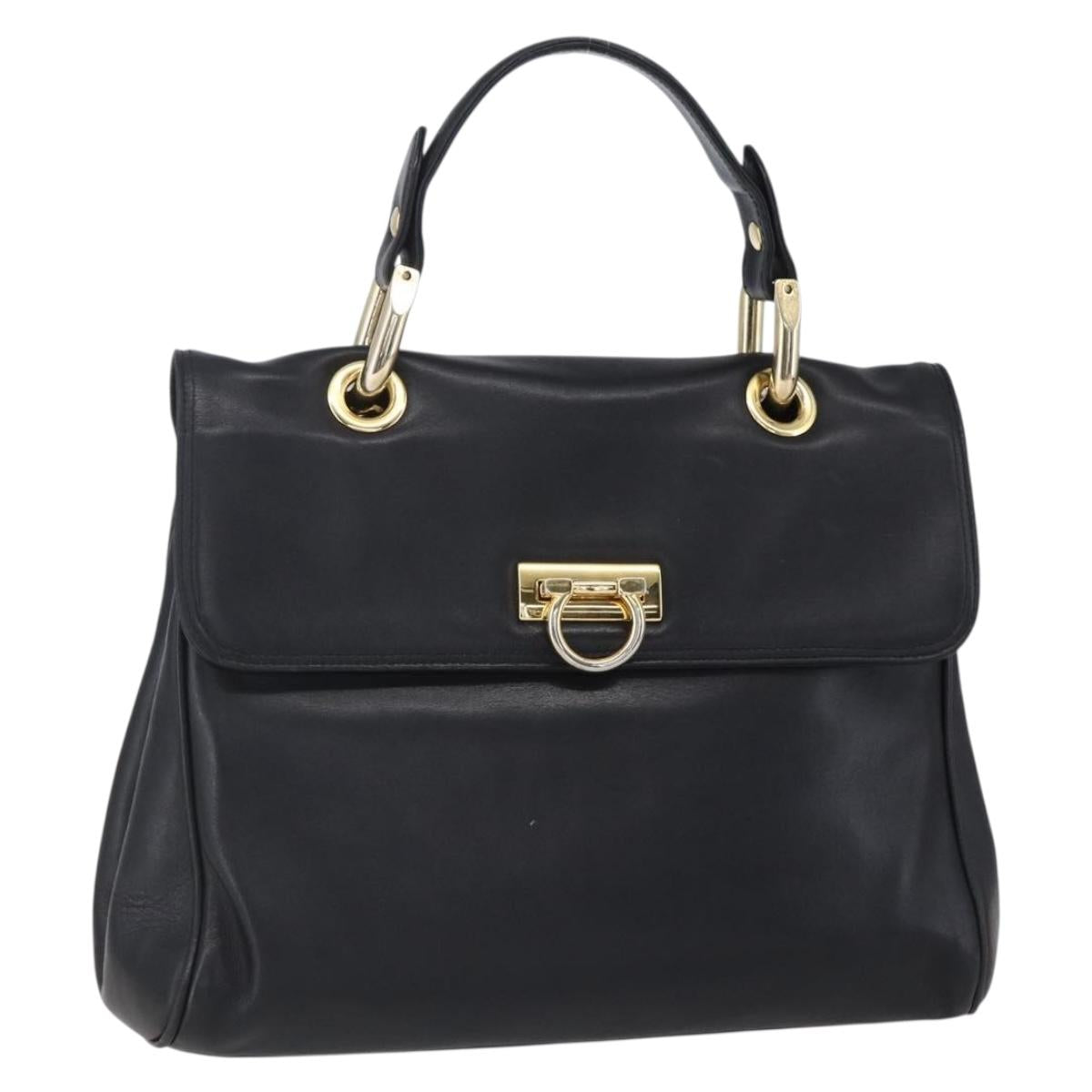 BALLY Hand Bag Leather Black Gold