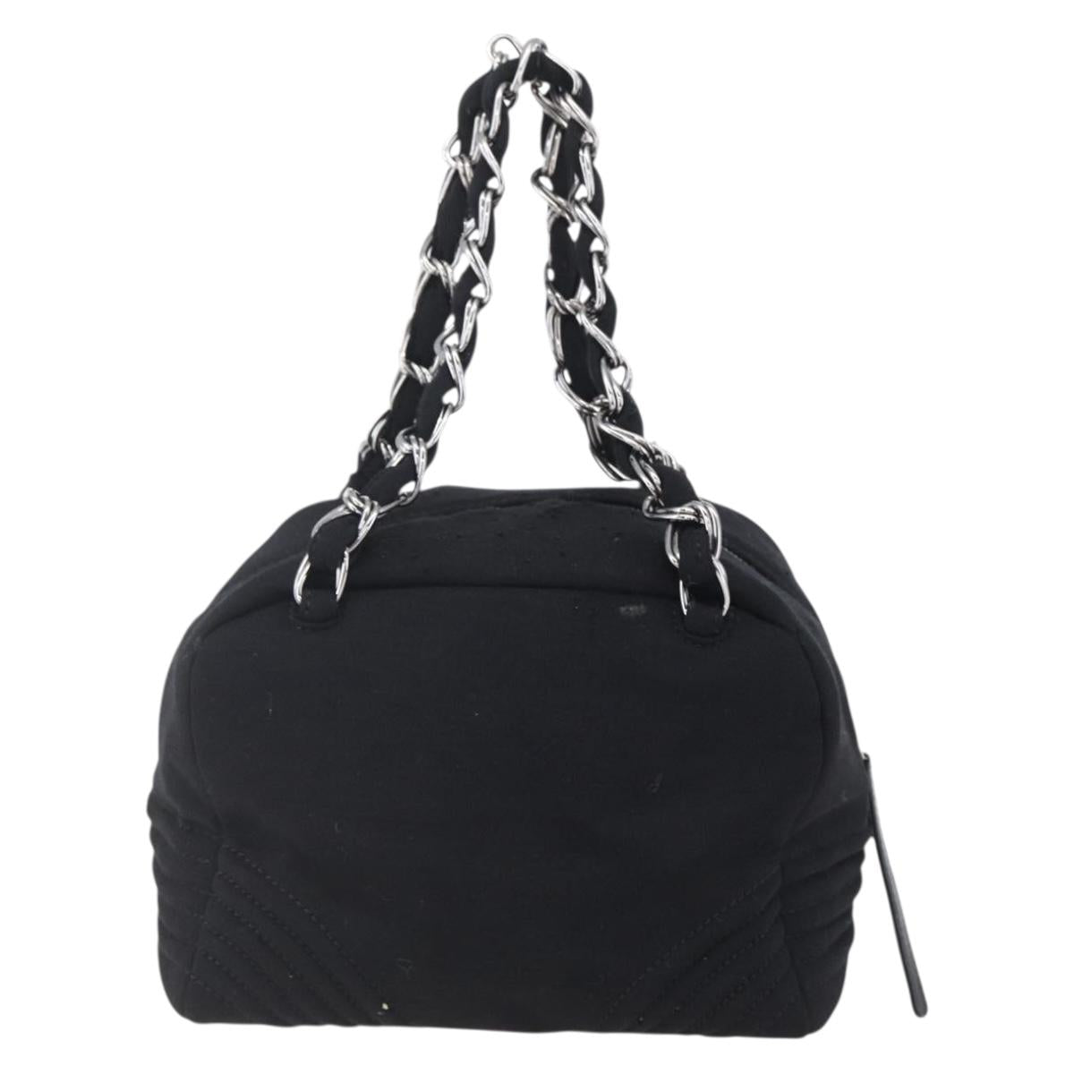 CHANEL COCO Mark Hand Bag Cotton Silver Black CC