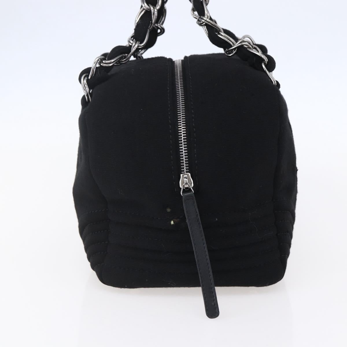 CHANEL COCO Mark Hand Bag Cotton Silver Black CC