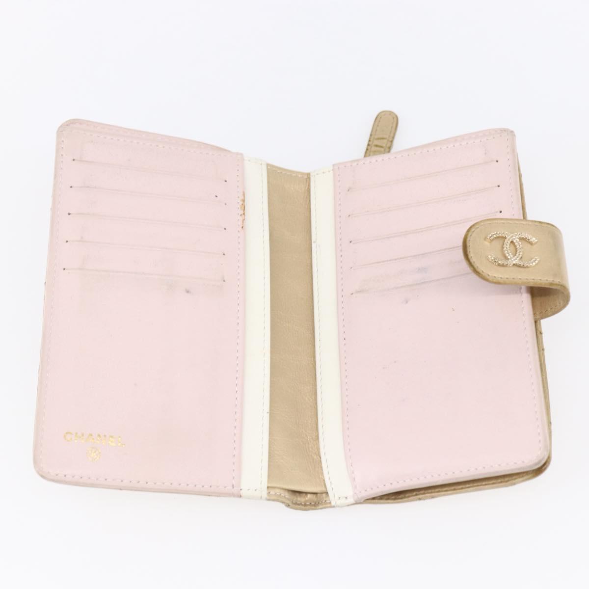 CHANEL Matelasse Compact Wallet Leather Gold CC