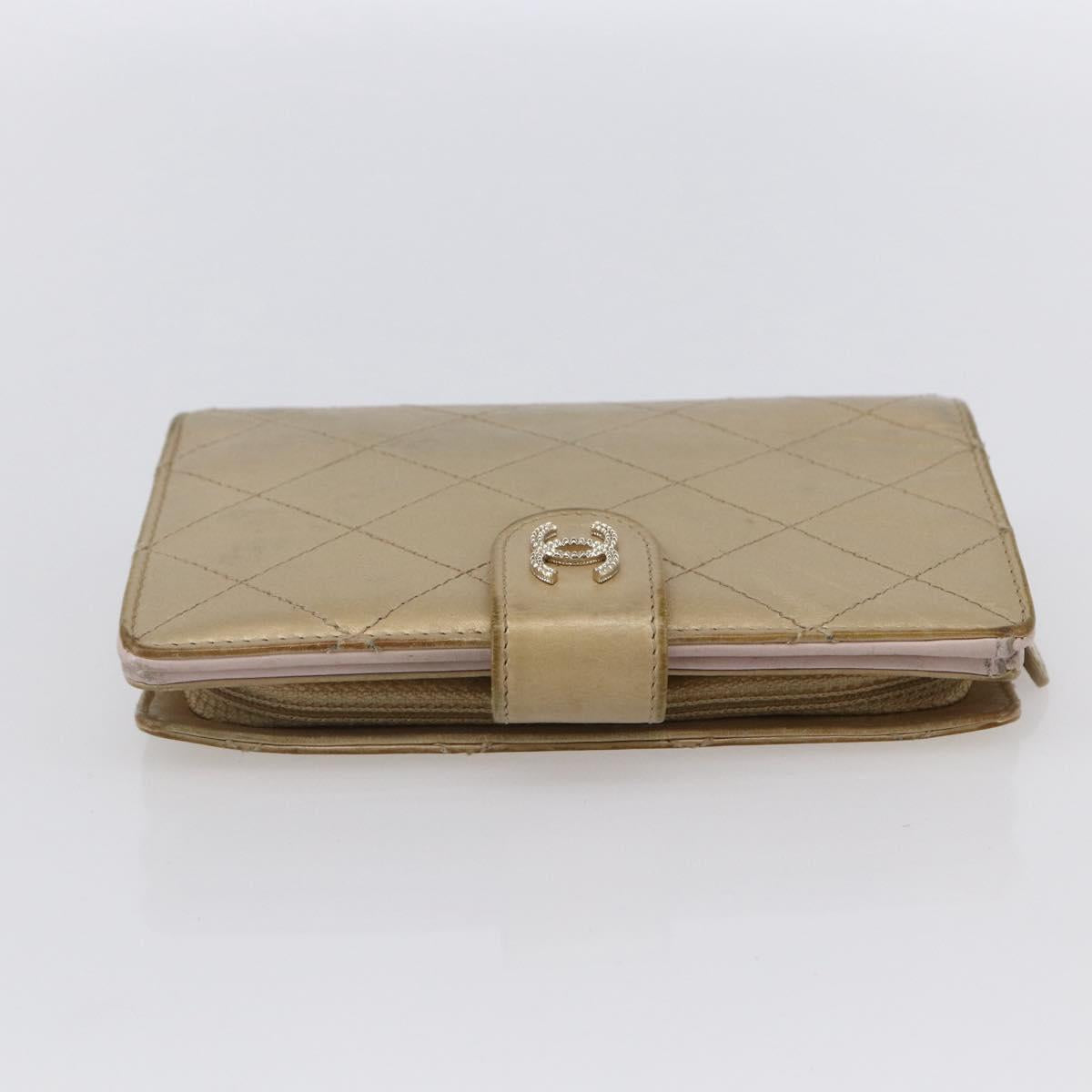 CHANEL Matelasse Compact Wallet Leather Gold CC