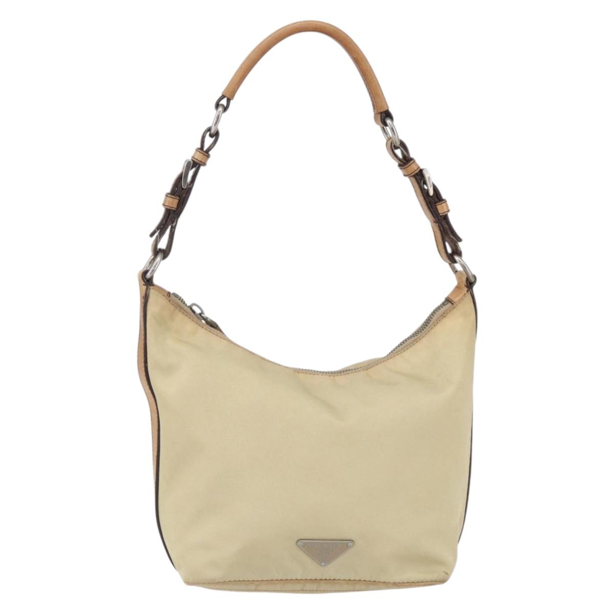 PRADA Shoulder Bag Nylon Beige Silver