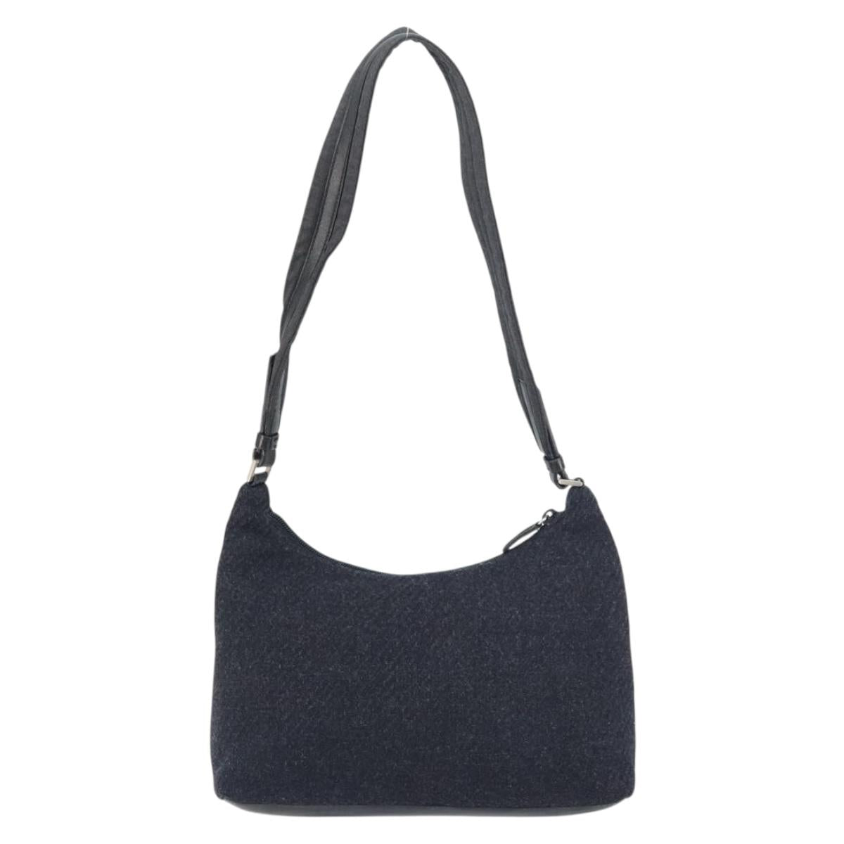 PRADA Shoulder Bag Wool Black Silver