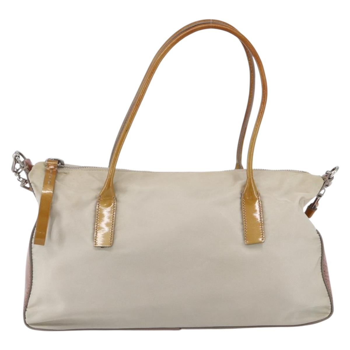 PRADA Hand Bag Nylon Enamel 2way White Silver