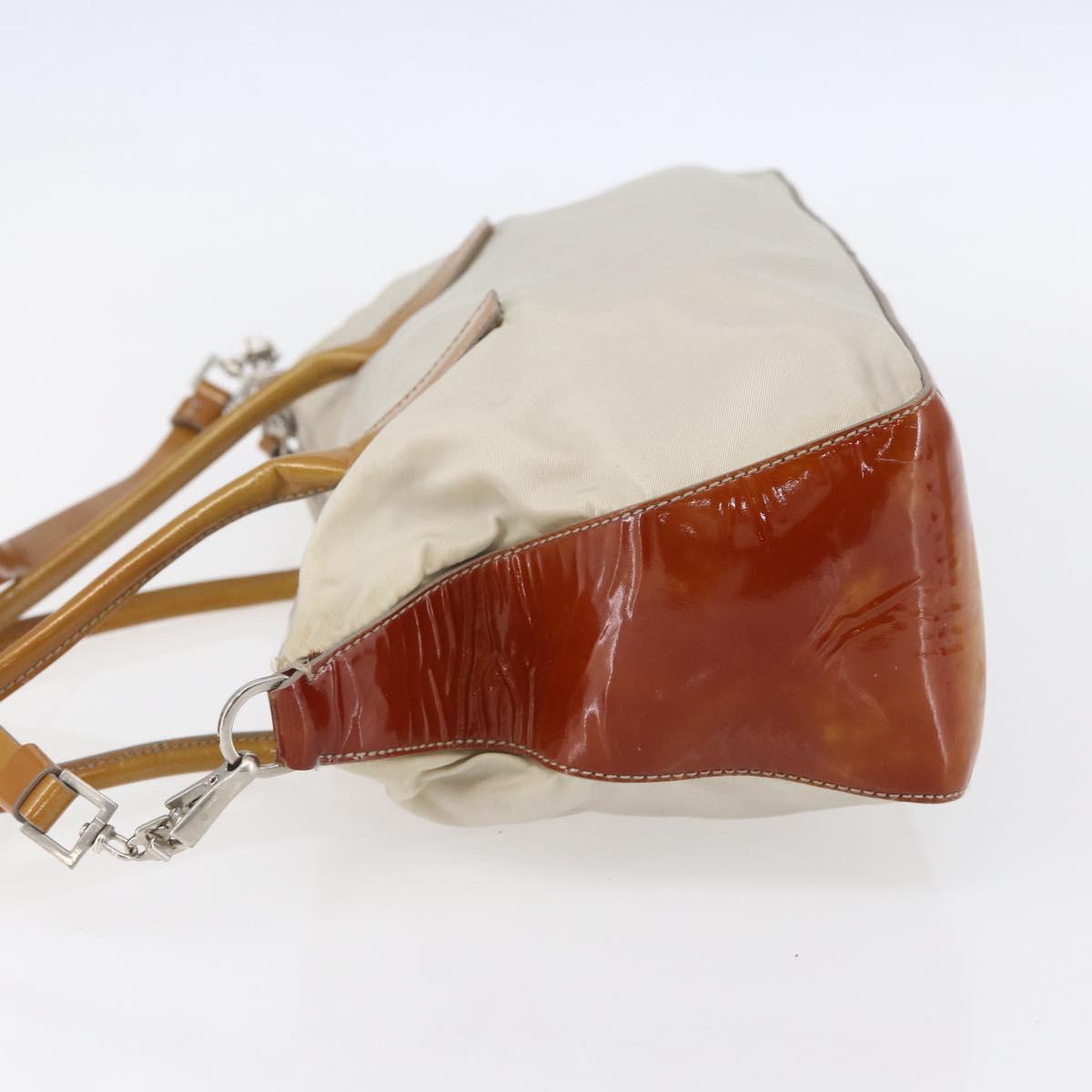 PRADA Hand Bag Nylon Enamel 2way White Silver