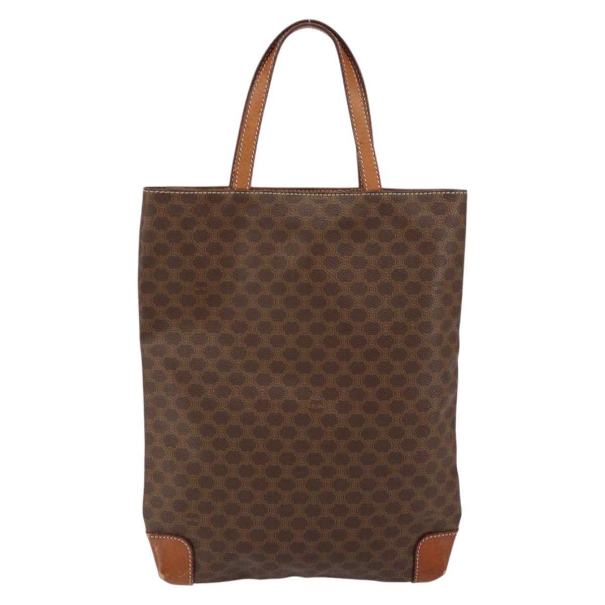 CELINE Macadam Canvas Hand Bag PVC Leather Brown Gold