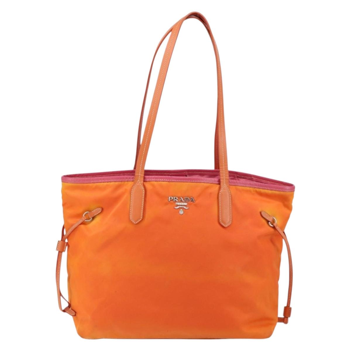 PRADA Tote Bag Nylon Orange Silver
