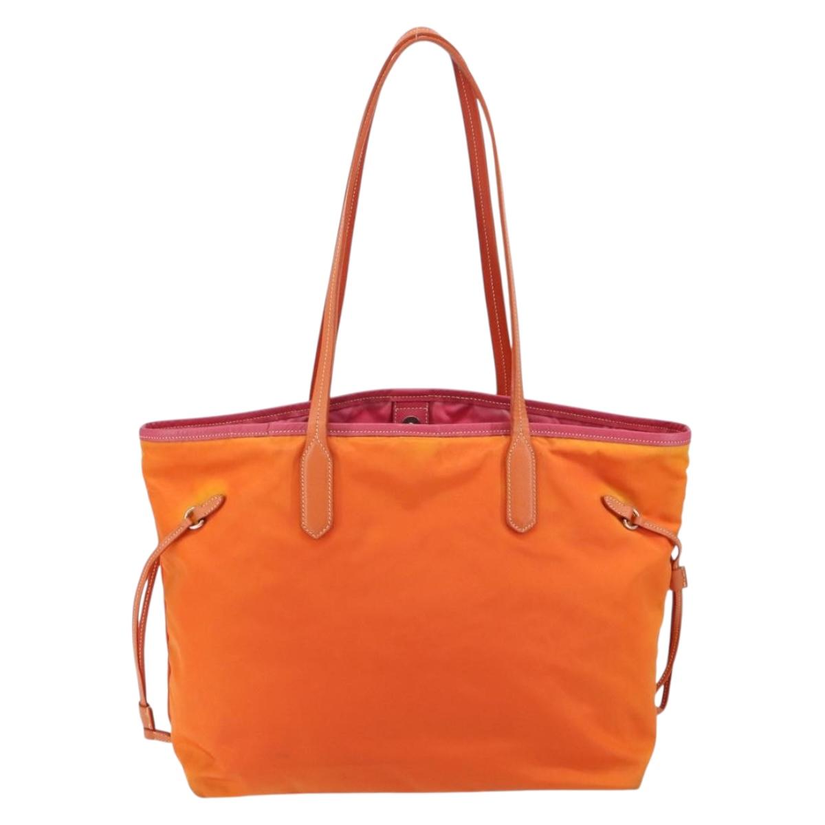 PRADA Tote Bag Nylon Orange Silver
