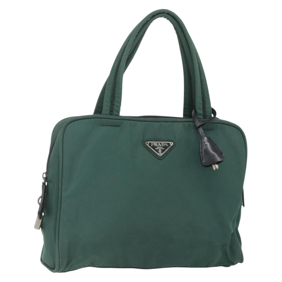 PRADA Hand Bag Nylon Green Silver
