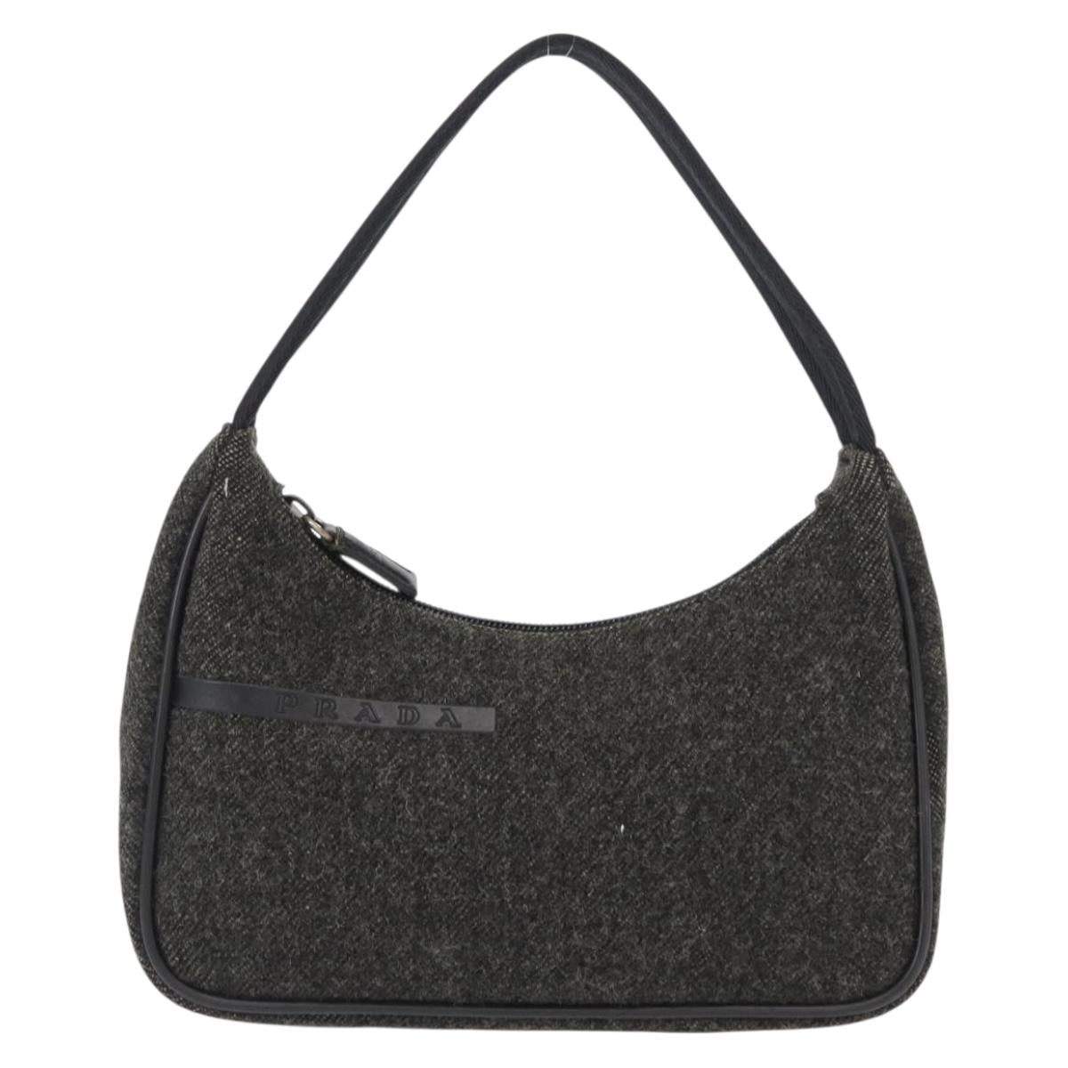 PRADA Sports Hand Bag Wool Gray Silver