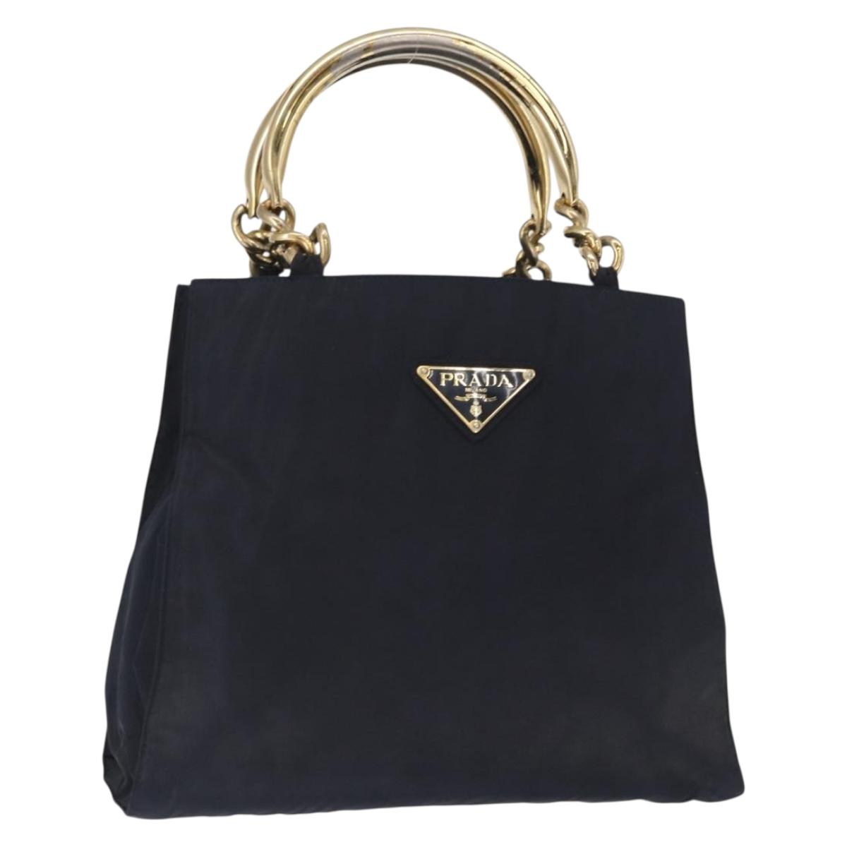 PRADA Hand Bag Nylon Navy Gold