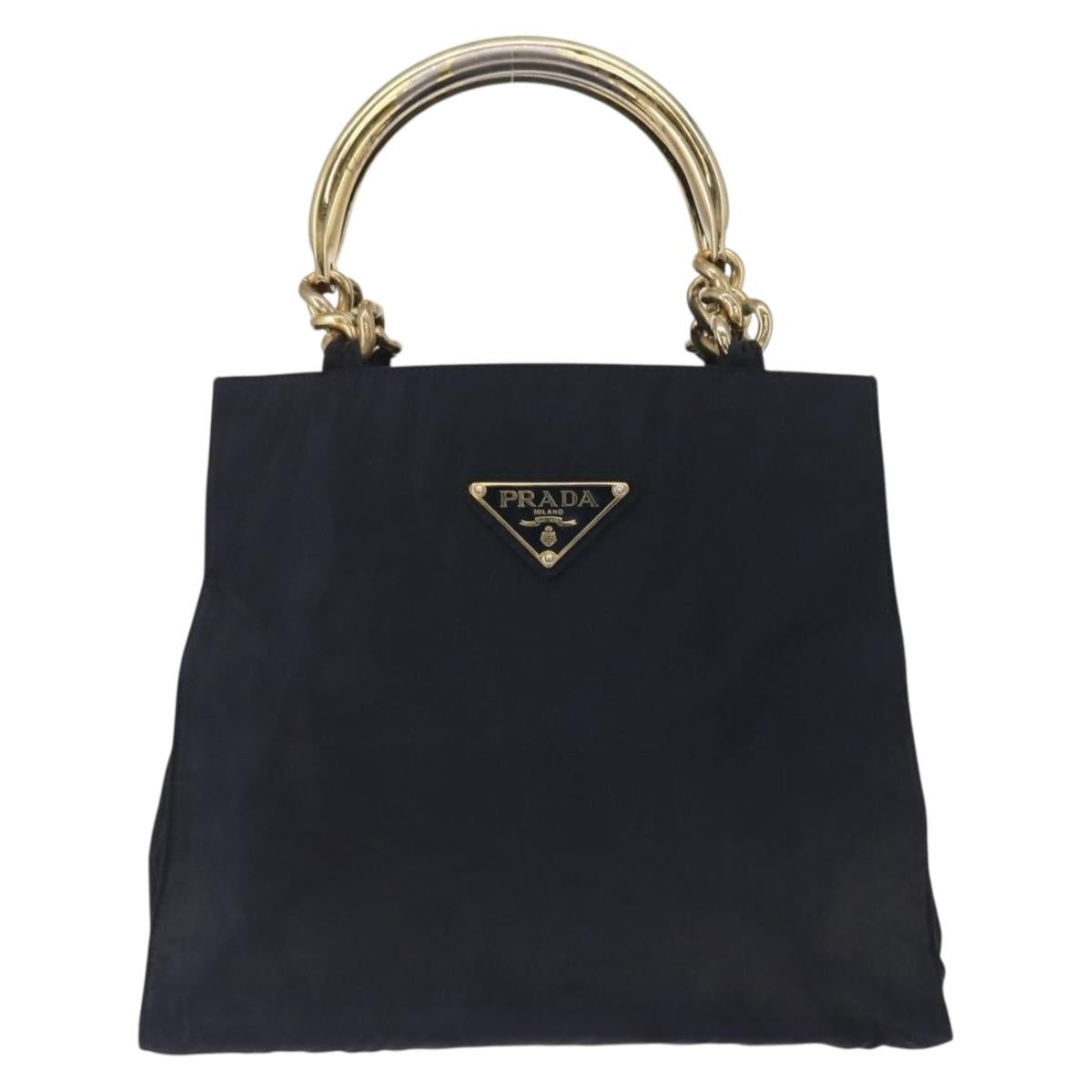 PRADA Hand Bag Nylon Navy Gold