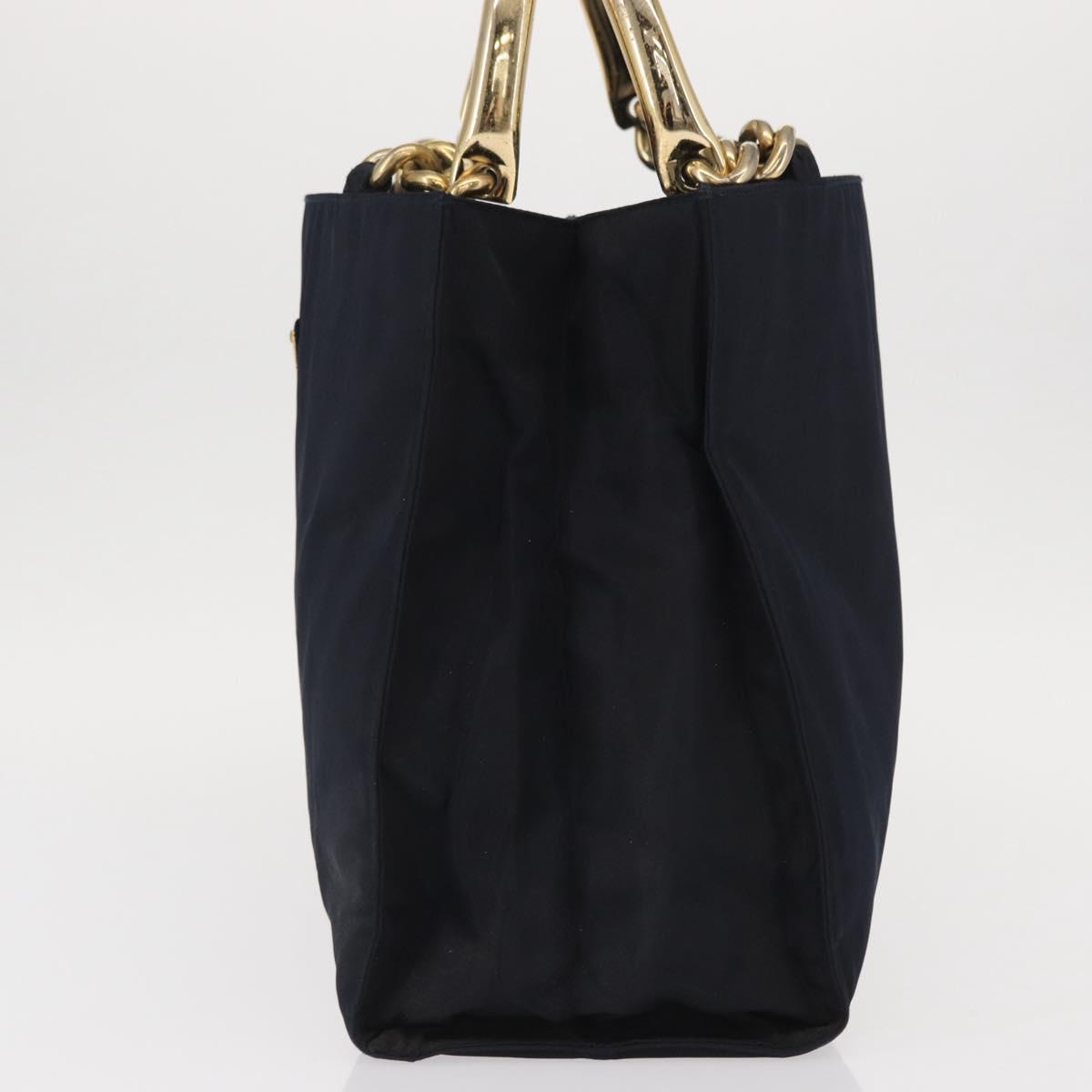 PRADA Hand Bag Nylon Navy Gold