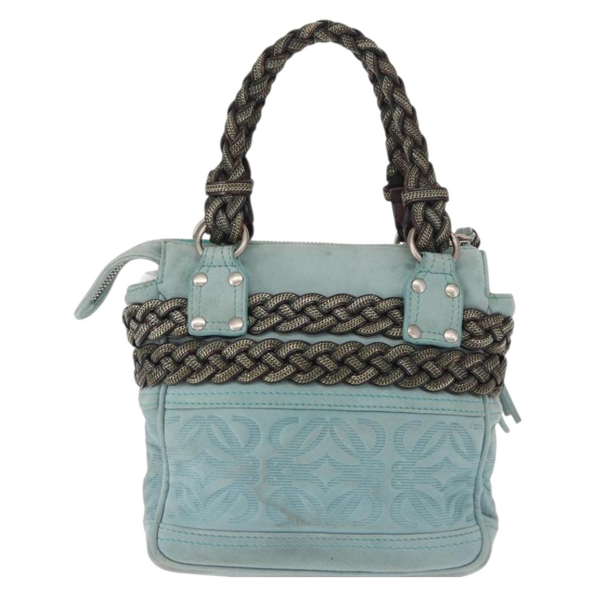 LOEWE Anagram Hand Bag Suede Turquoise Blue Silver