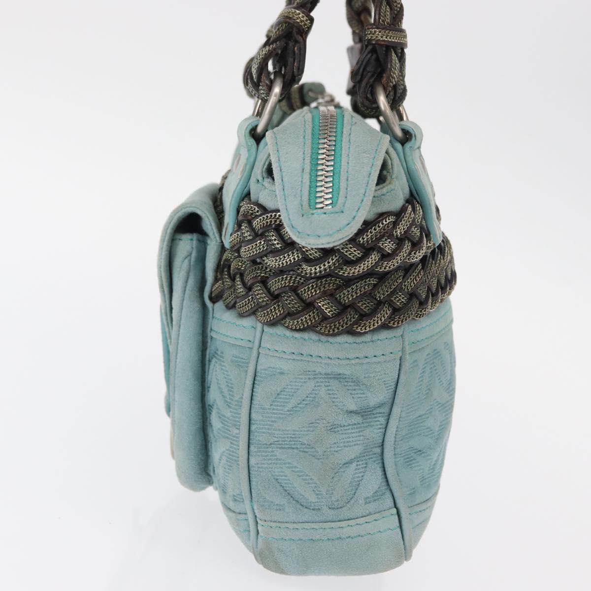 LOEWE Anagram Hand Bag Suede Turquoise Blue Silver