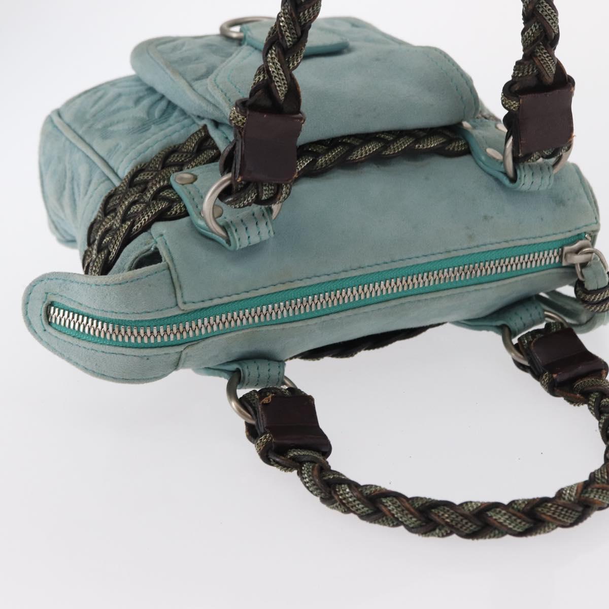 LOEWE Anagram Hand Bag Suede Turquoise Blue Silver