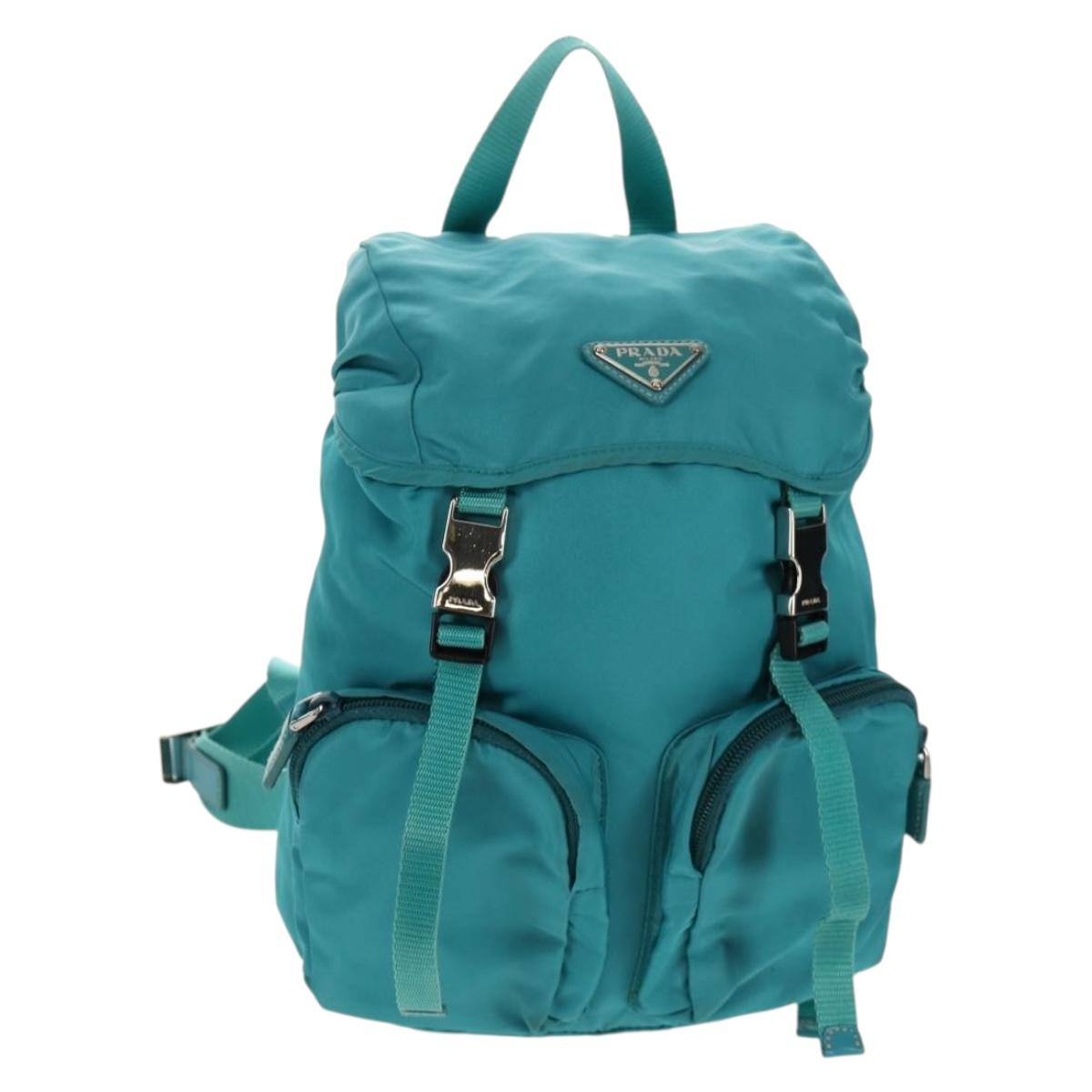 PRADA Backpack Nylon Turquoise Blue Silver