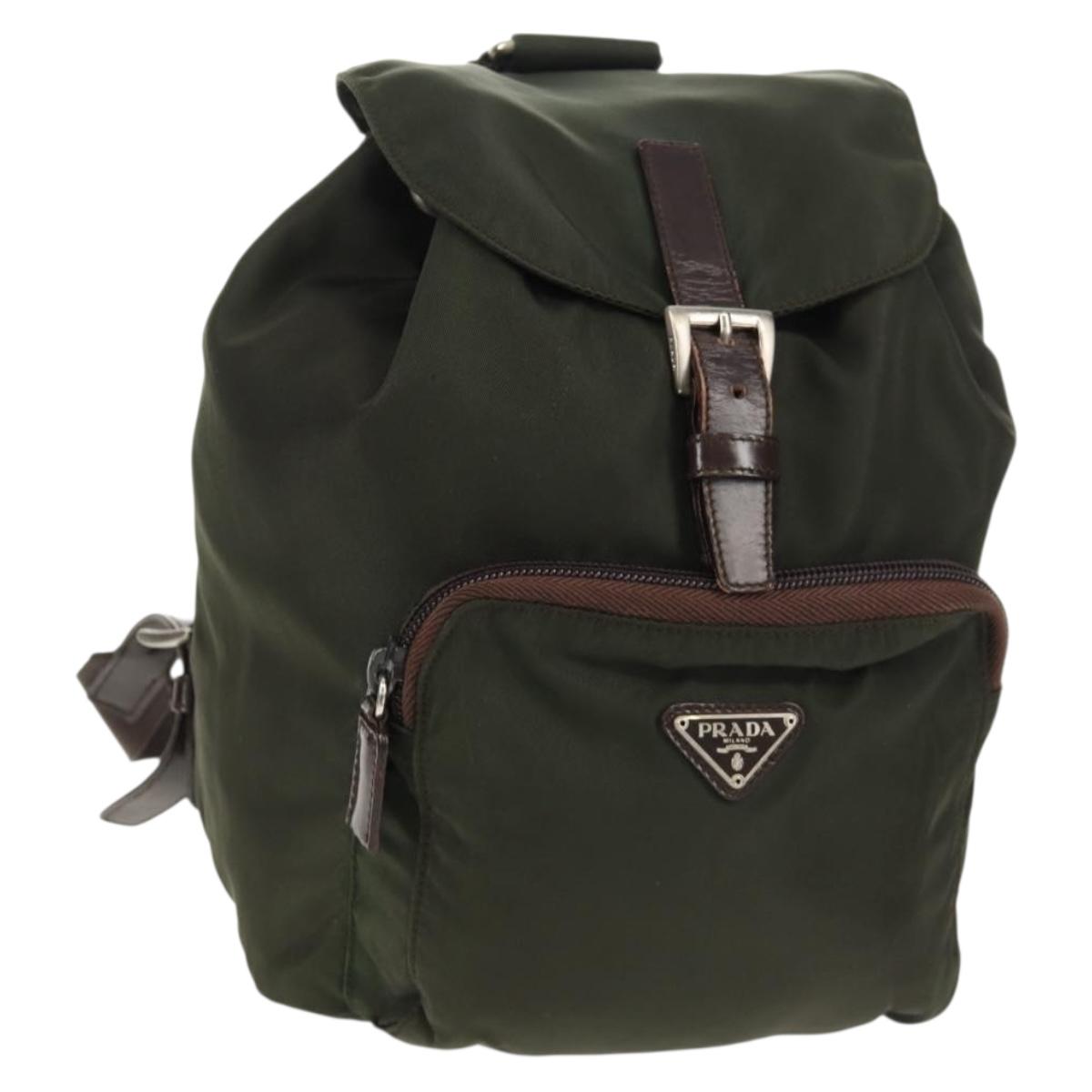 PRADA Backpack Nylon Khaki Silver