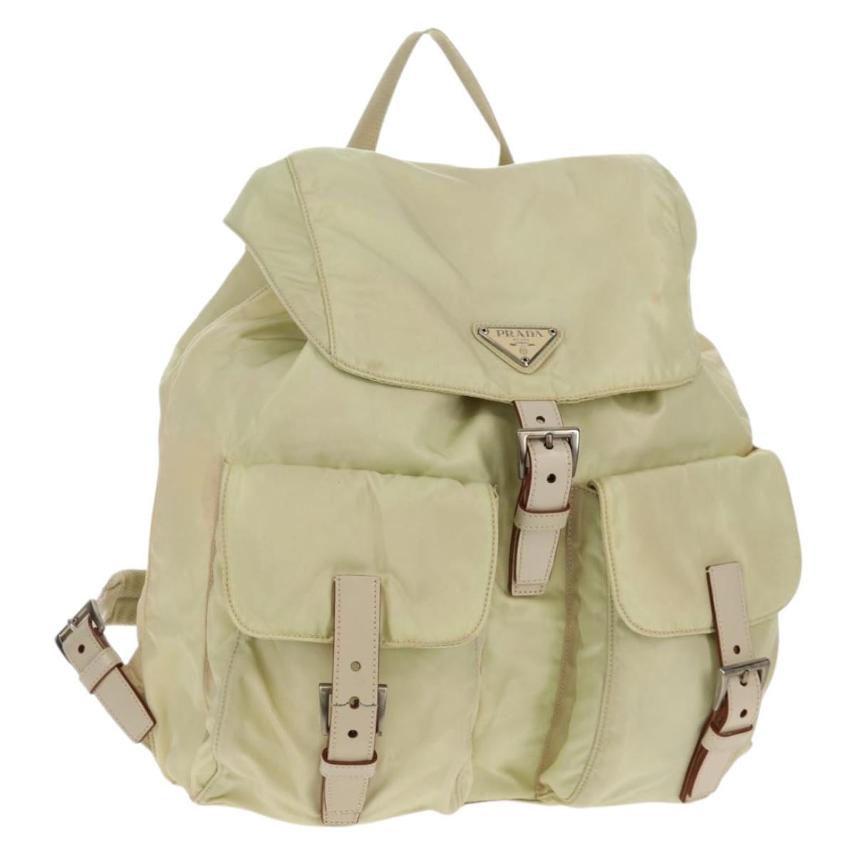 PRADA Backpack Nylon Beige Silver