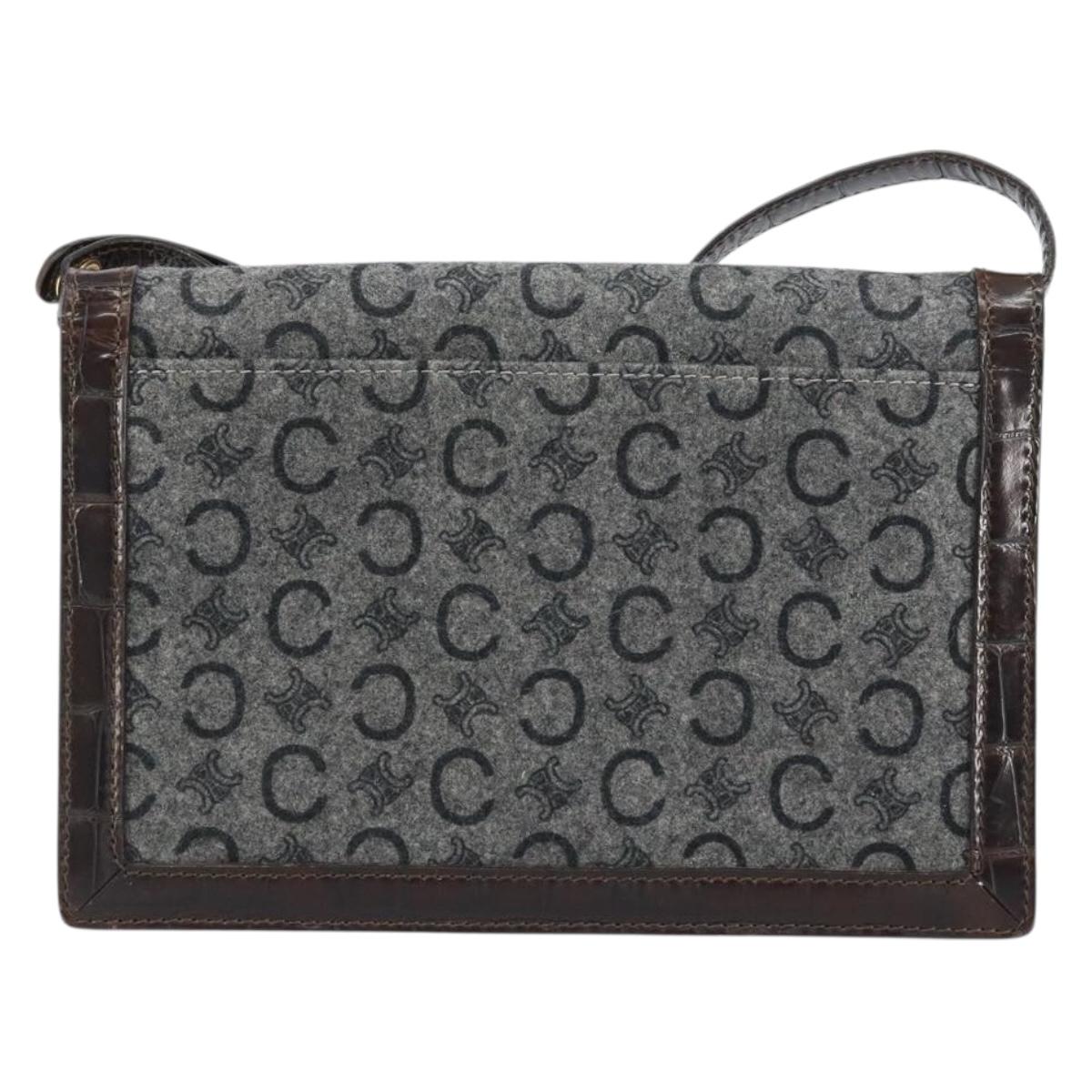 CELINE C Macadam Canvas Shoulder Bag Gray Gold