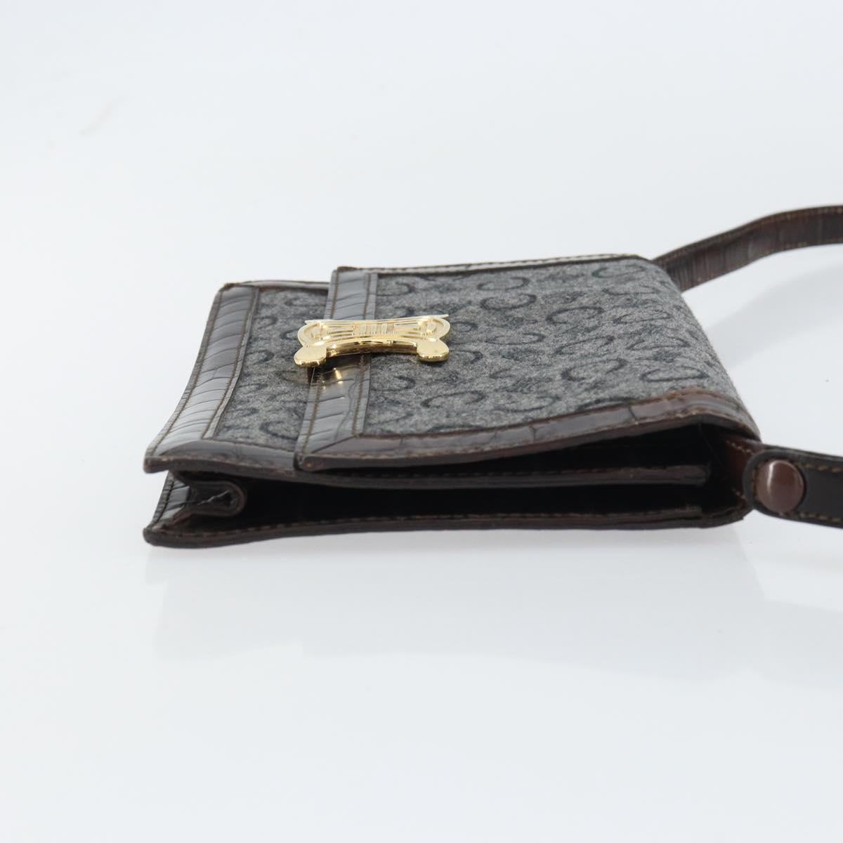 CELINE C Macadam Canvas Shoulder Bag Gray Gold