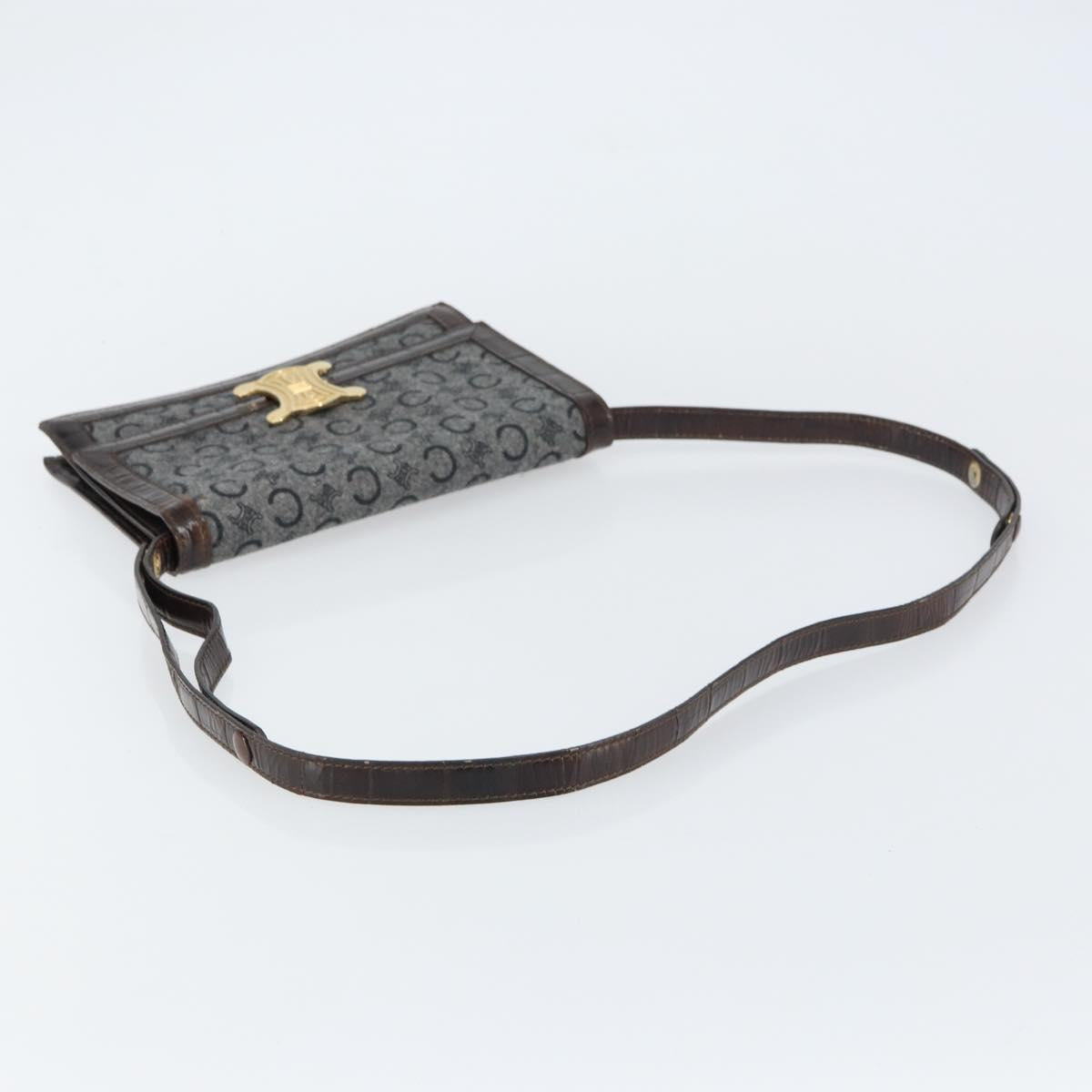 CELINE C Macadam Canvas Shoulder Bag Gray Gold