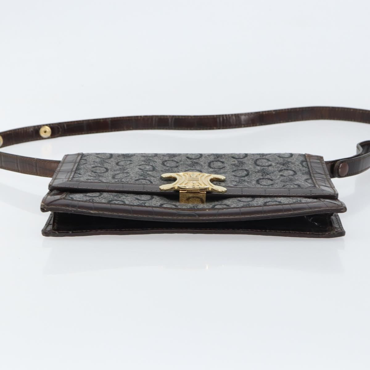 CELINE C Macadam Canvas Shoulder Bag Gray Gold