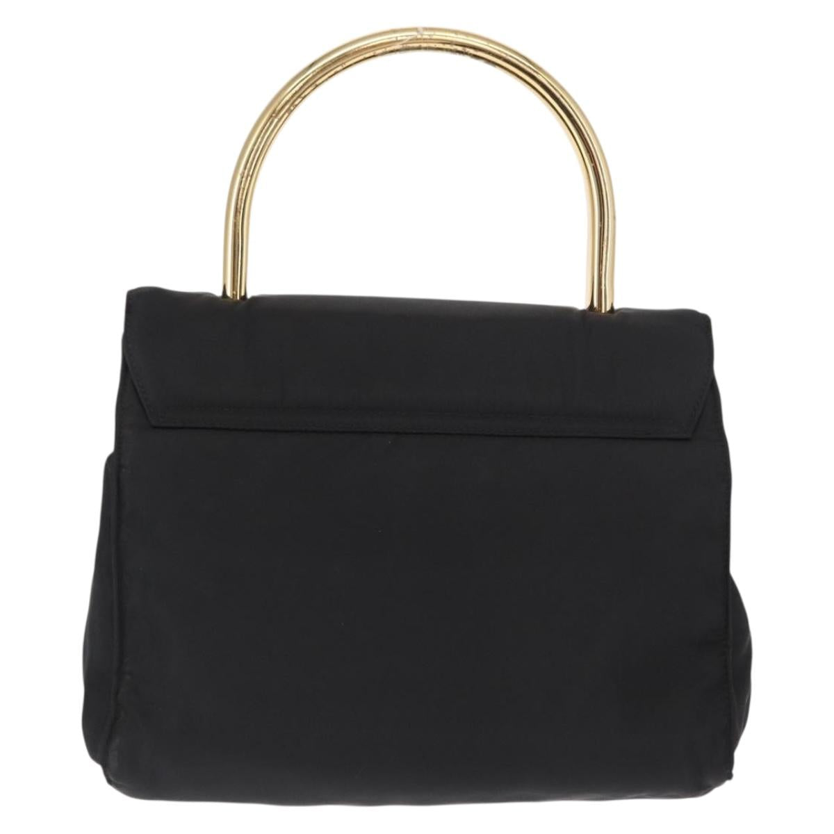 PRADA Hand Bag Nylon Black gold