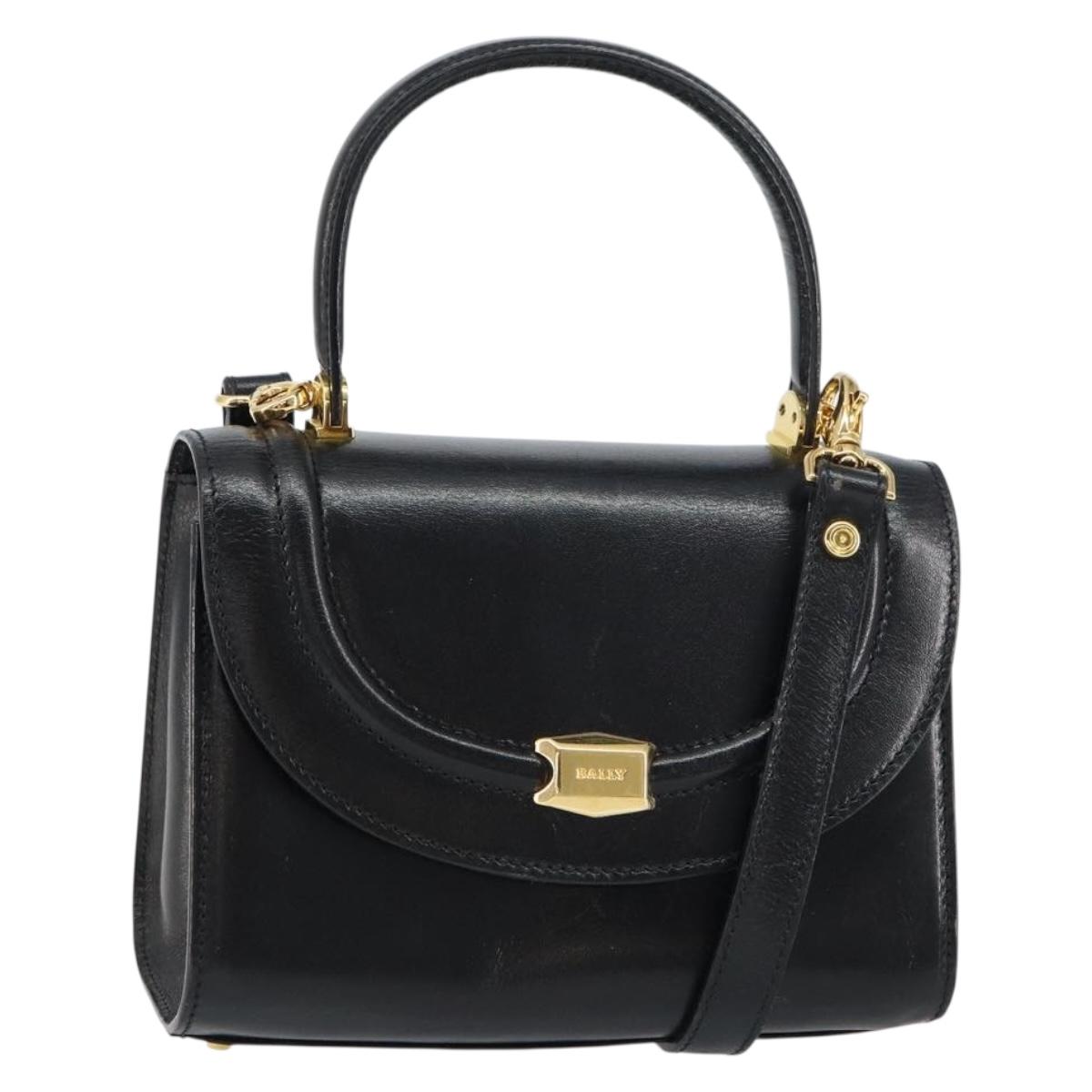 BALLY Hand Bag Leather 2way Black Gold