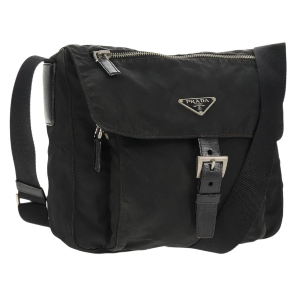 PRADA Shoulder Bag Nylon Silver Black