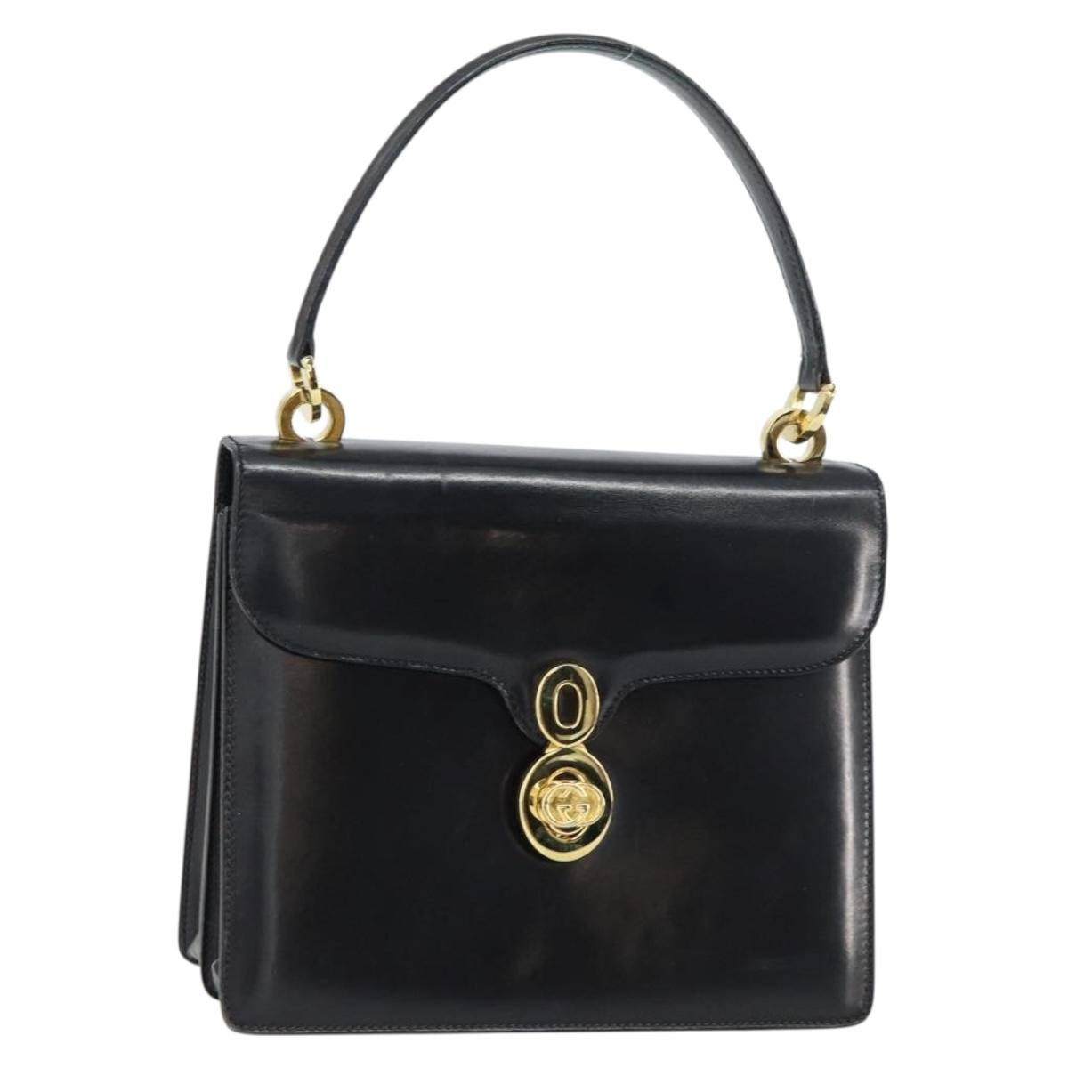 GUCCI Hand Bag Leather Black Gold