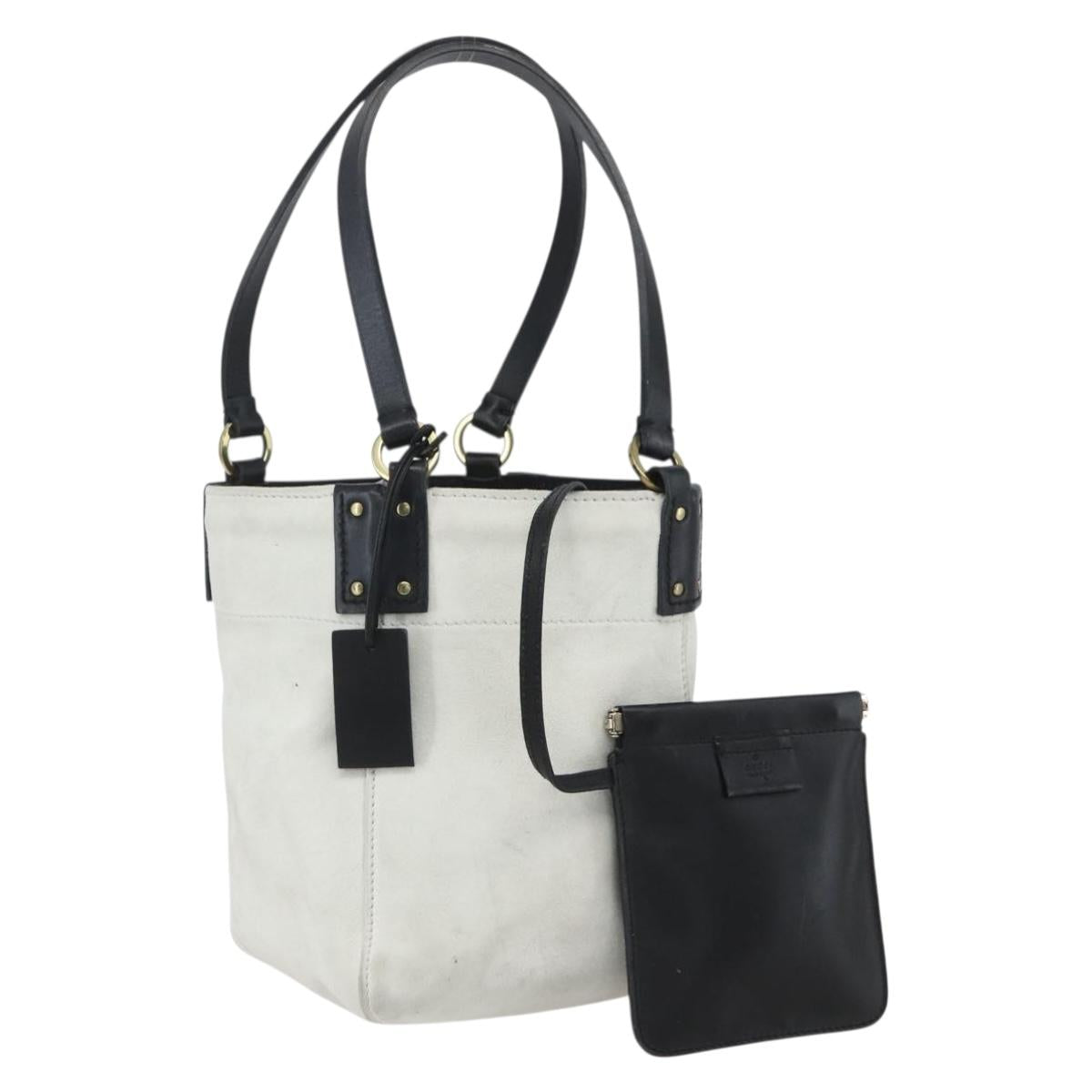 GUCCI Hand Bag Suede White Gold