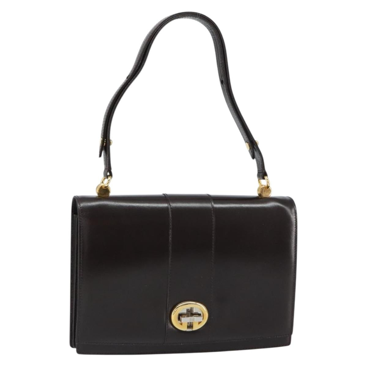 GUCCI Shoulder Bag Leather Dark Brown Gold