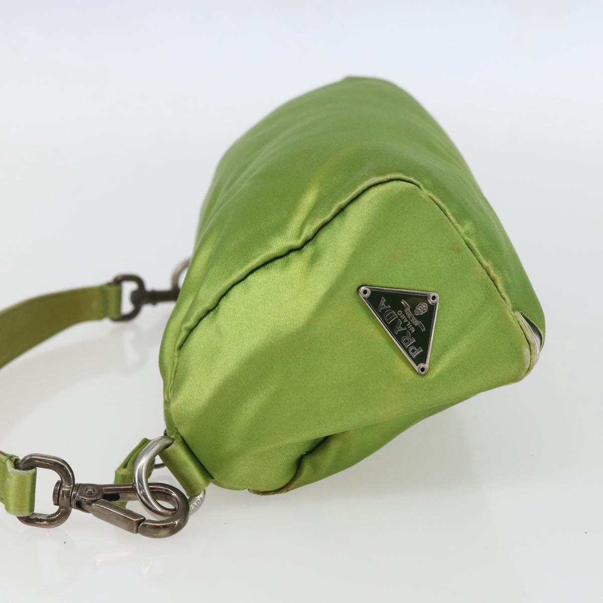 PRADA Hand Pouch Satin Green Silver