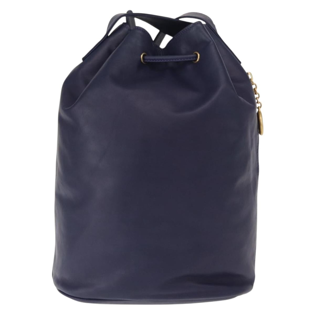CELINE Circle Shoulder Bag Leather Navy Gold