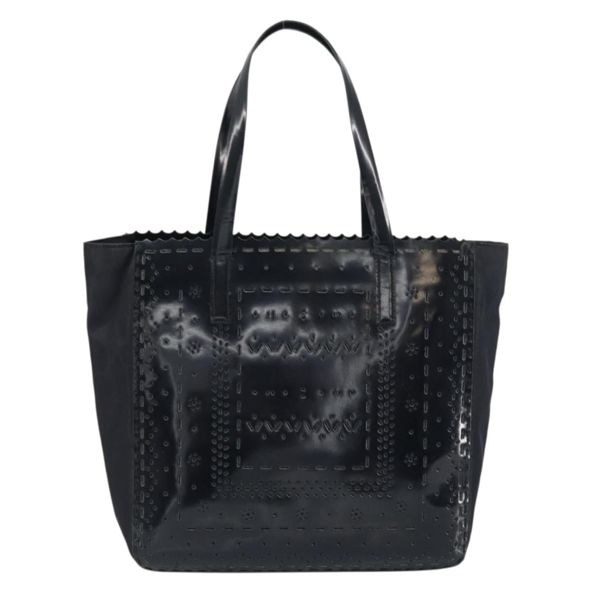 PRADA Hand Bag Enamel Black Silver