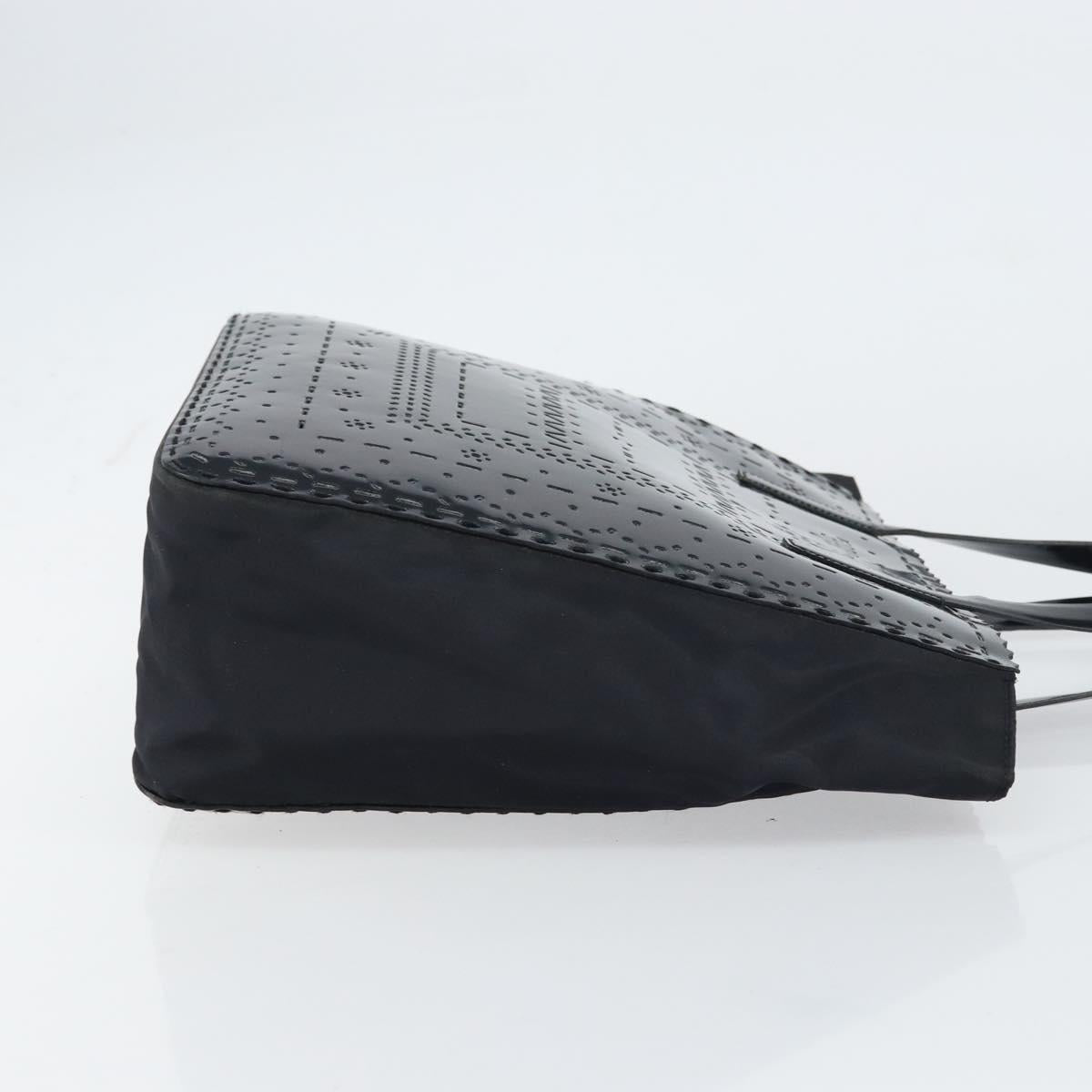 PRADA Hand Bag Enamel Black Silver