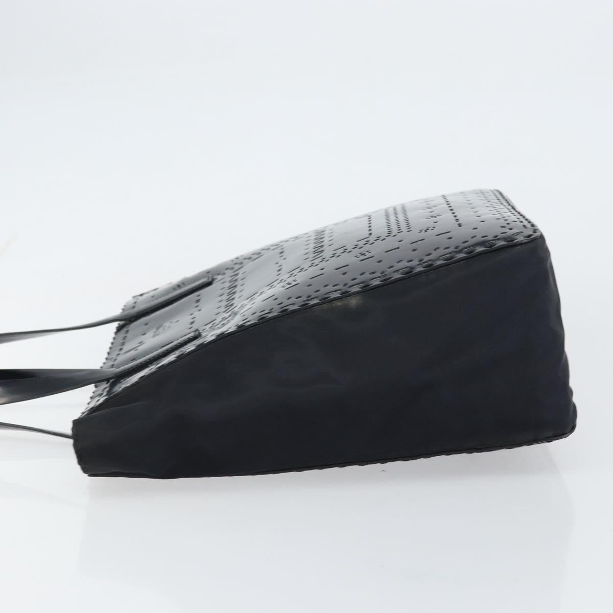 PRADA Hand Bag Enamel Black Silver