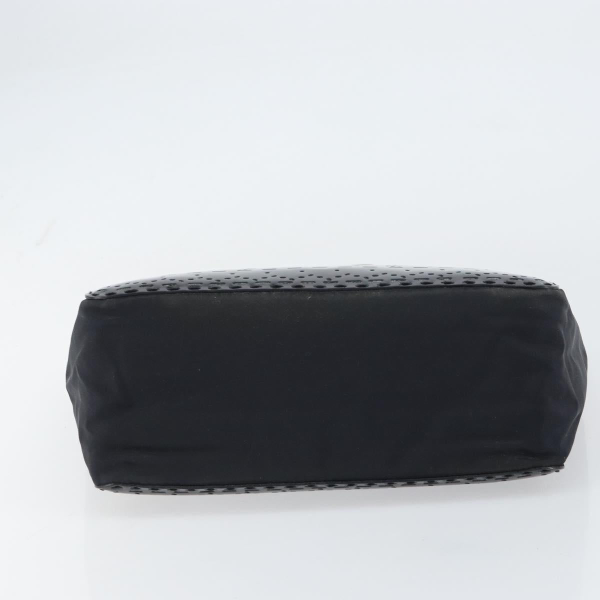 PRADA Hand Bag Enamel Black Silver