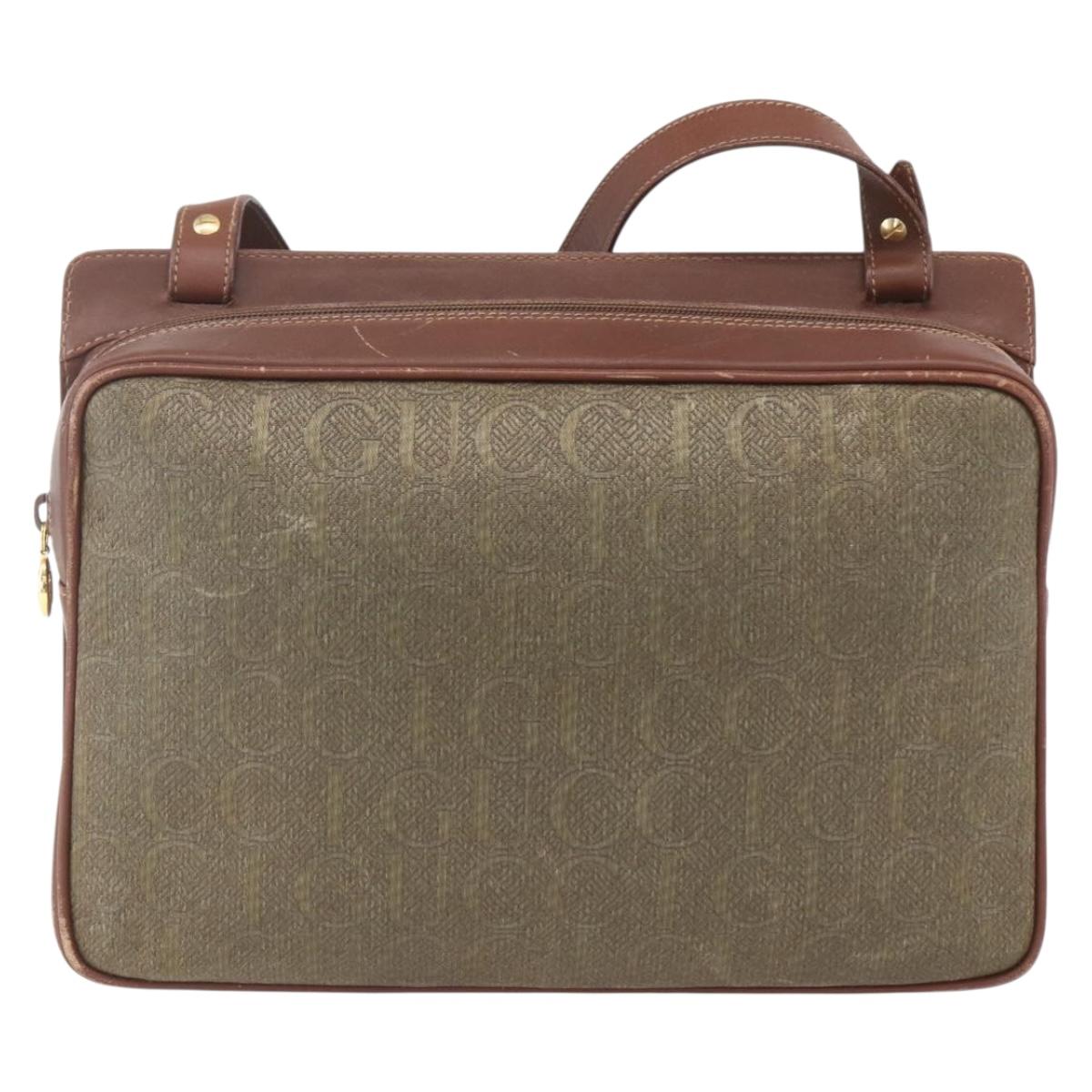 GUCCI Shoulder Bag Leather Canvas Brown Gold