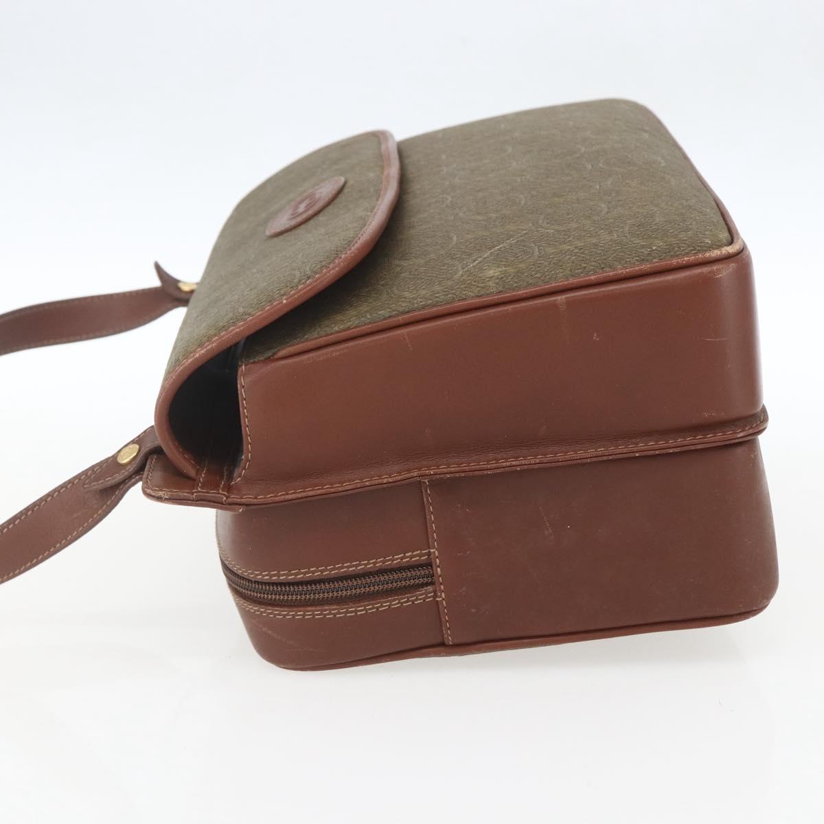 GUCCI Shoulder Bag Leather Canvas Brown Gold