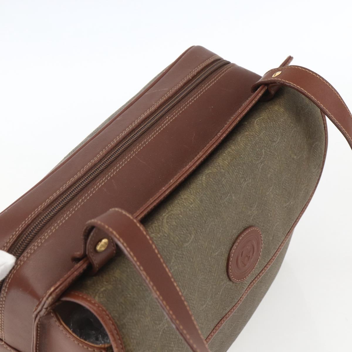 GUCCI Shoulder Bag Leather Canvas Brown Gold
