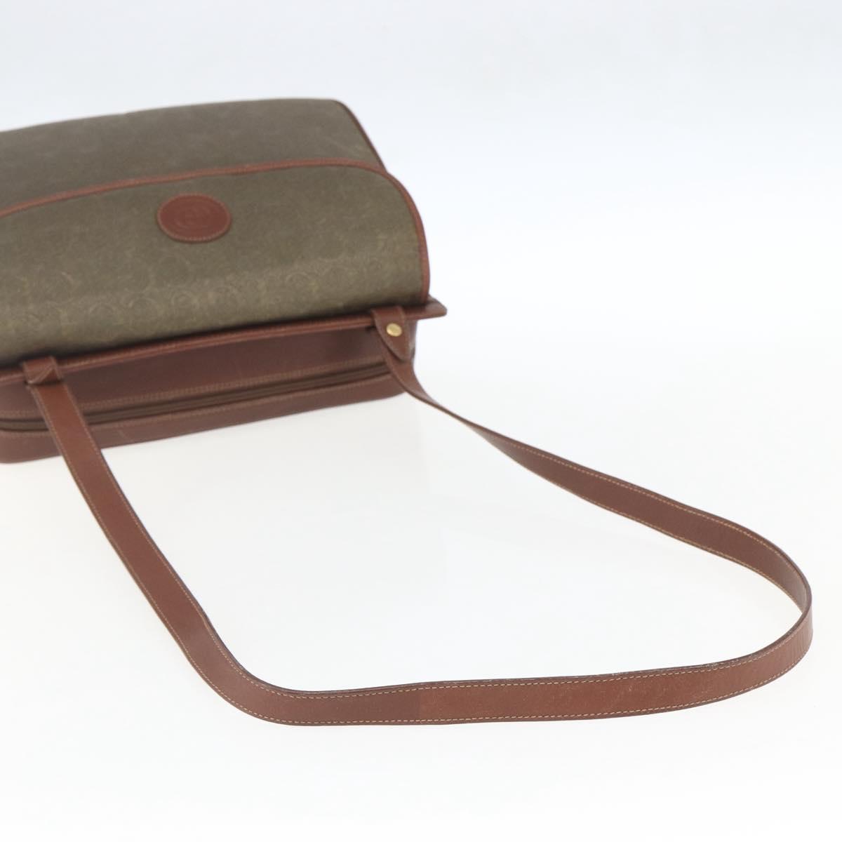 GUCCI Shoulder Bag Leather Canvas Brown Gold