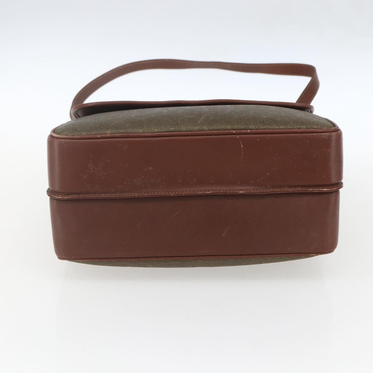GUCCI Shoulder Bag Leather Canvas Brown Gold